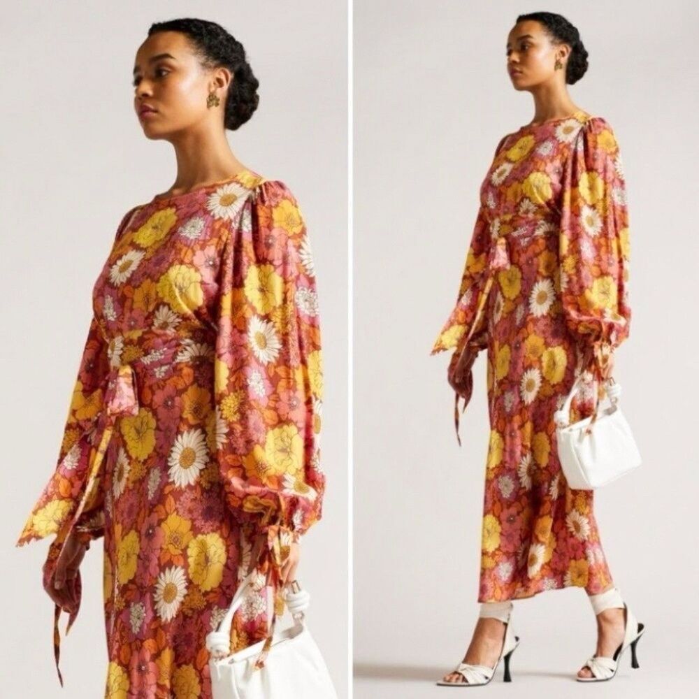TED BAKER Lelyah Floral Maxi Dress Long Sleeve Tie Waist NEW Ted Size 6 US 16